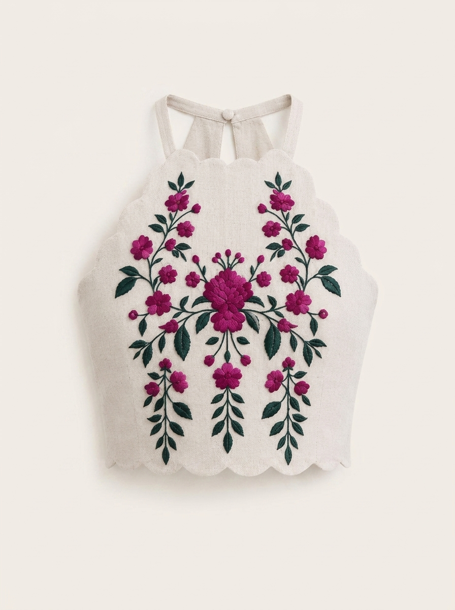 Embroidered Halter Top