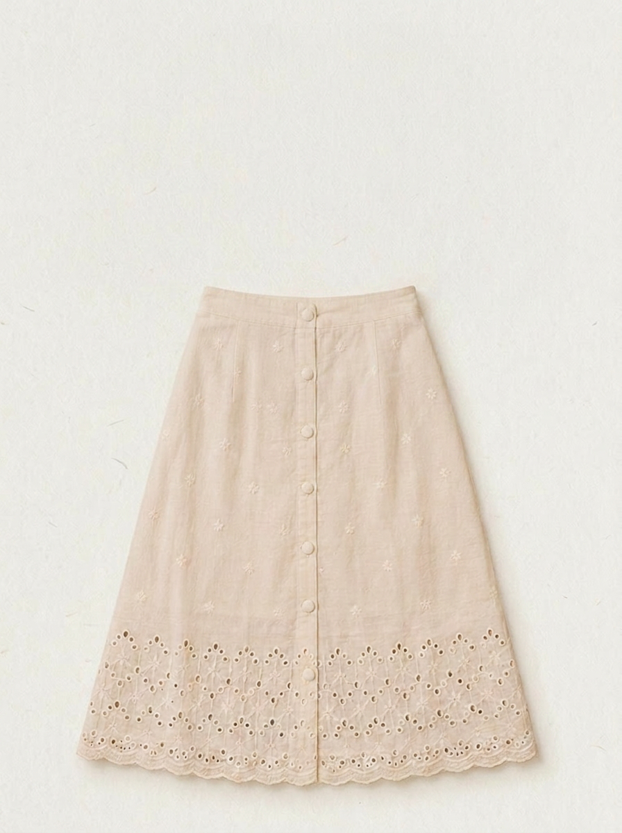 Hakoba Front Button Skirt