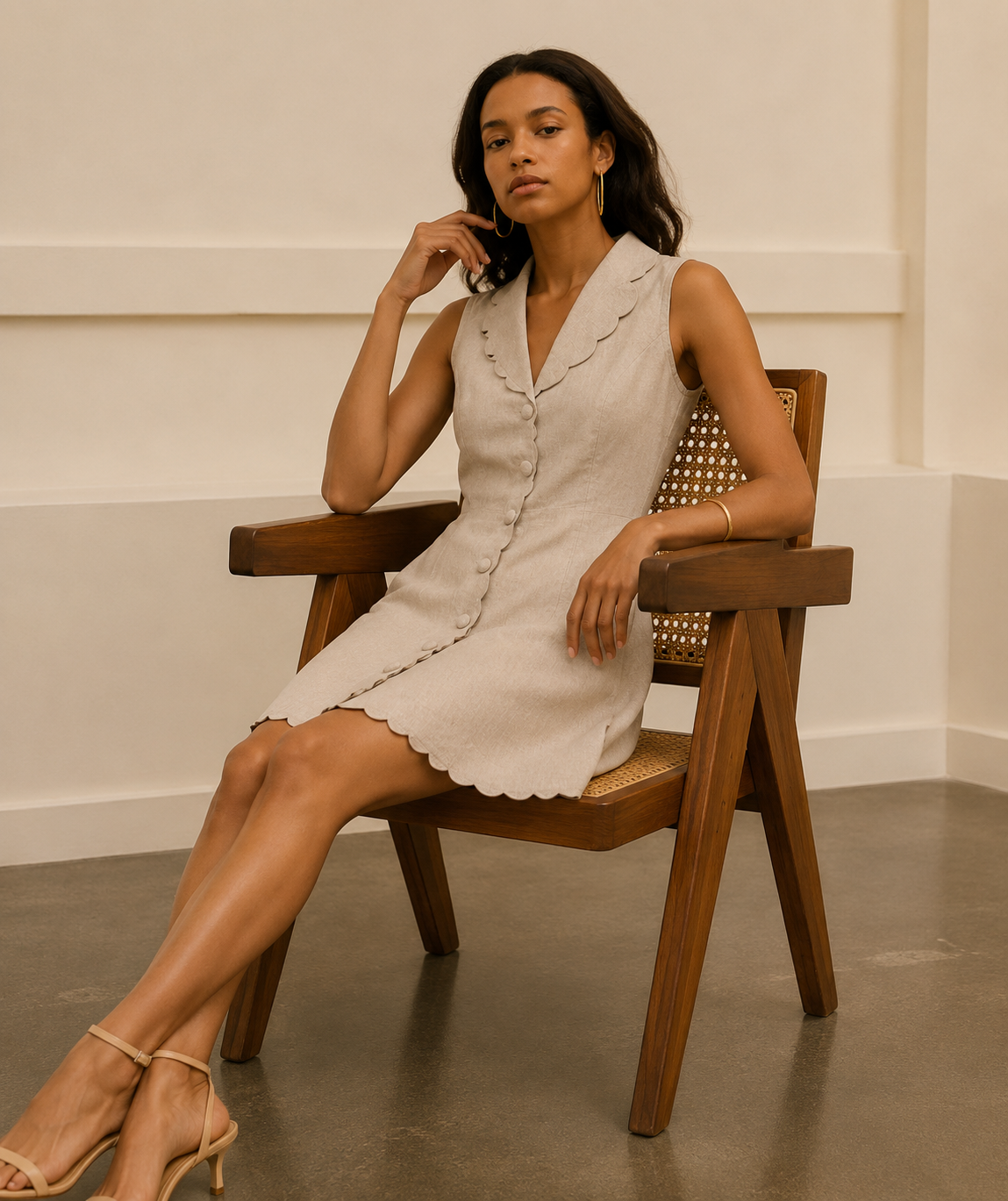 Scallop Button Dress